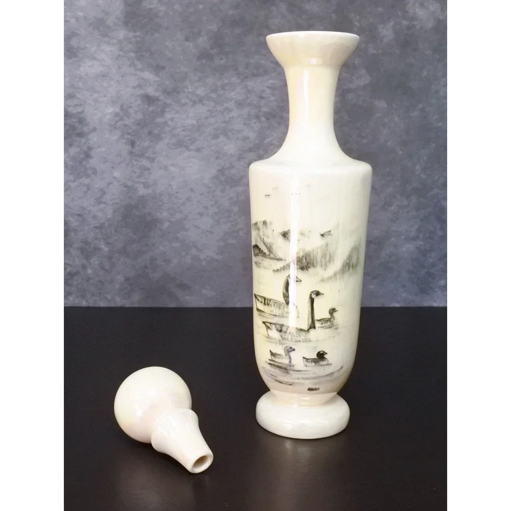 Vintage Bering Sea Originals Alaska Hand Painted Geese Lusterware Decanter